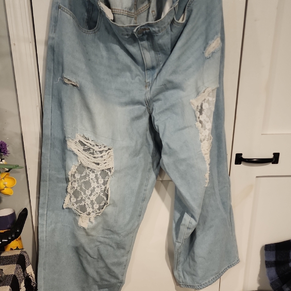 SHEIN Light Blue Distressed Flare Jeans